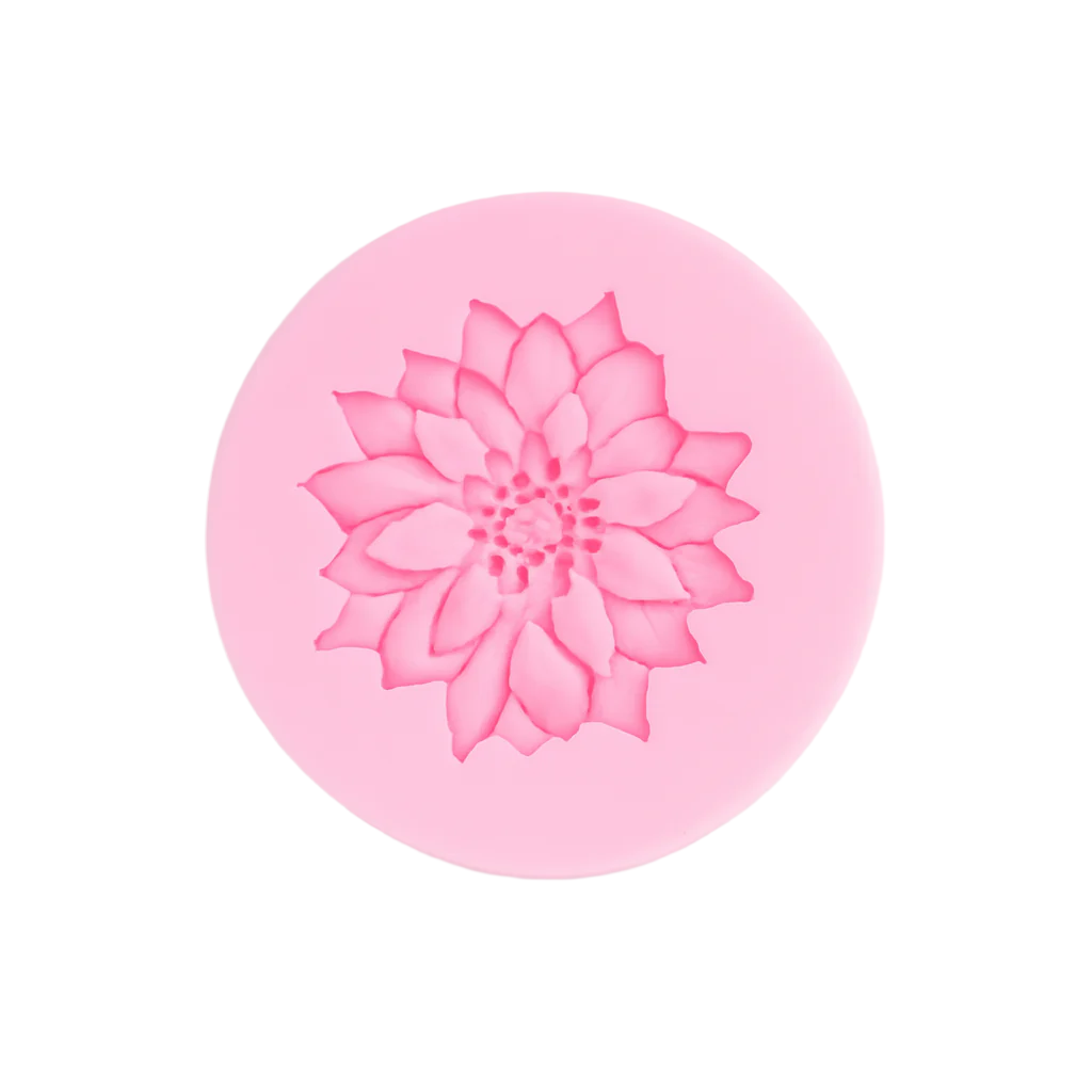 Pink flower-shaped fondant silicone mold on a white background