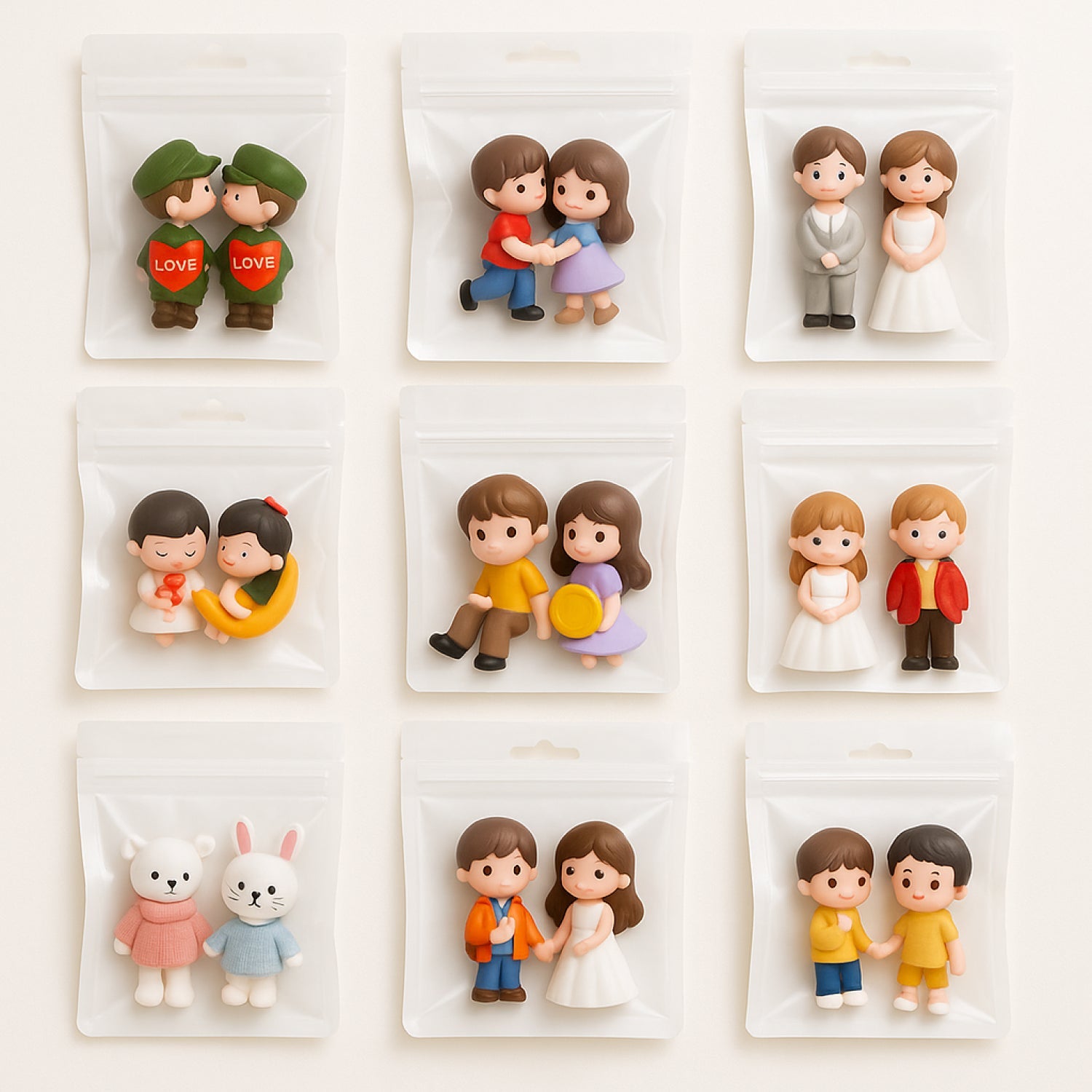 Charming miniature figurine of a happy man and woman holding hands with a bouquet, perfect for play or decorative displays in the Miniature Toys & More collection.