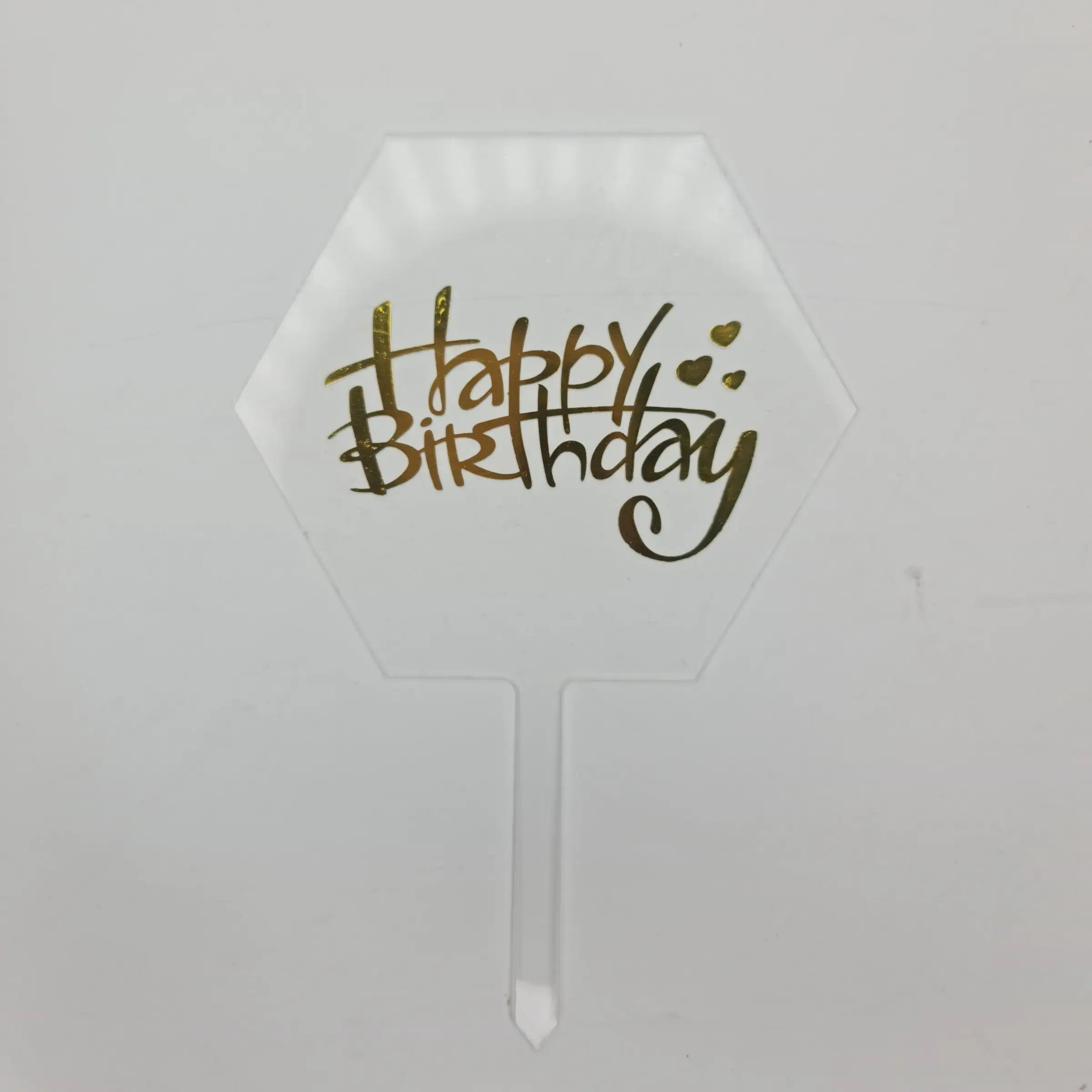 Transparent Hexagon Acrylic Happy Birthday Cake Topper 10-Piece Pack TPR117