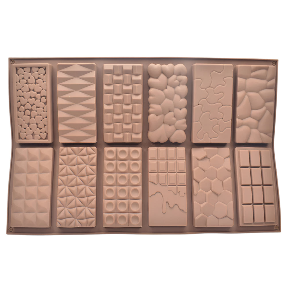 12 in 1 Chocolate Bars Chocolate Mold viewed from a different angle on white background