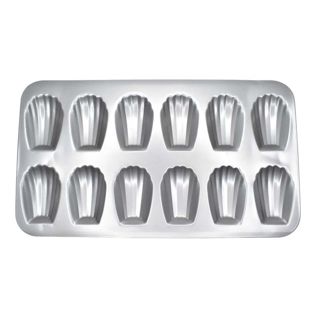 12 in 1 Madeleine Muffin & Cupcake Baking Tray with non-stick surface on white background.