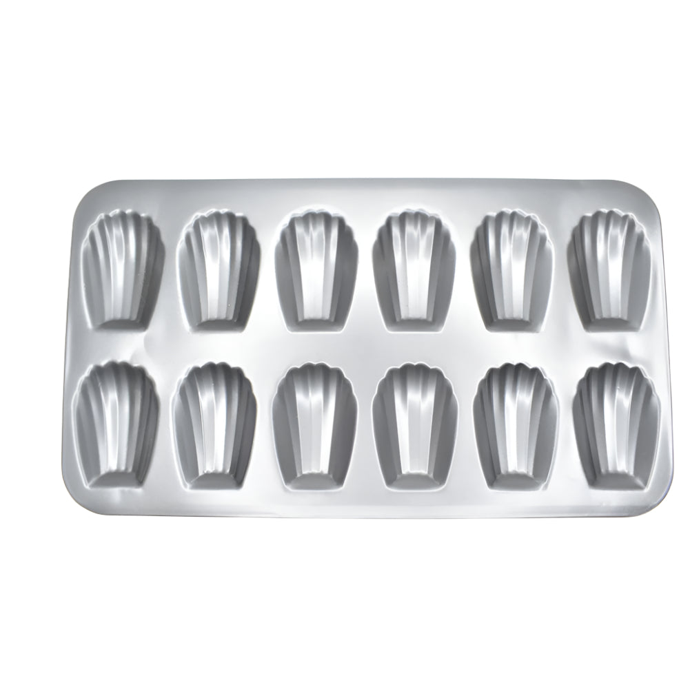 Measurements of 12 in 1 Madeleine Muffin & Cupcake Baking Tray for perfect-sized baked goods.