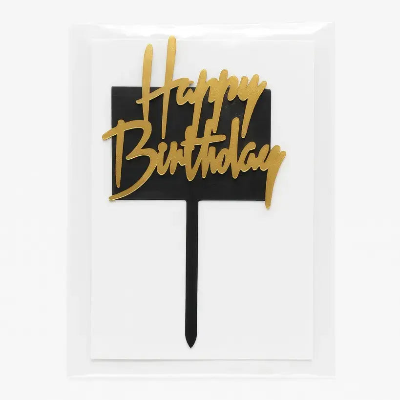 Black & Gold Acrylic Happy Birthday Cake Topper (moq - 10 Pieces) TPR047