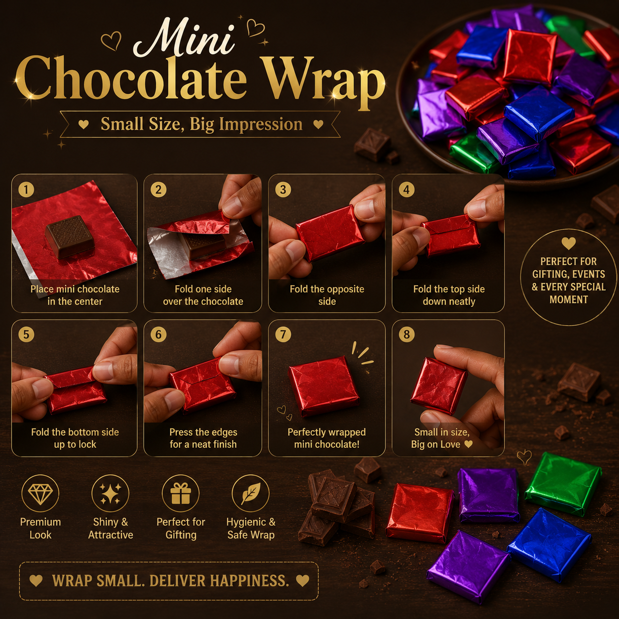 Multiple Sizes Glossy Wrapping Foil Sheets – Chocolate Wrappers  Gifts & Crafts | CM197 (Pack of 50)