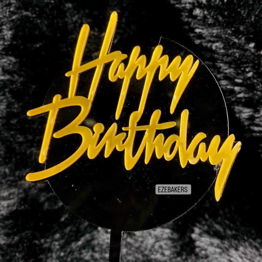 Black & Gold Acrylic Happy Birthday Cake Topper (moq - 10 Pieces) TPR047