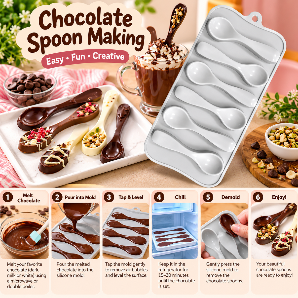 CM286 6 Cavity Spoon Shape Silicone Chocolate Mould