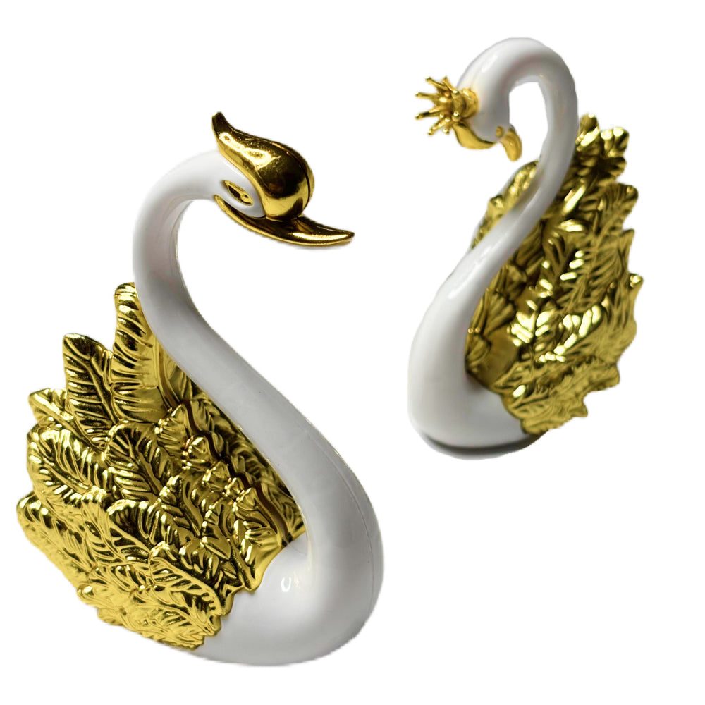 2 White Swan Cake Toy Toppers displayed on white background