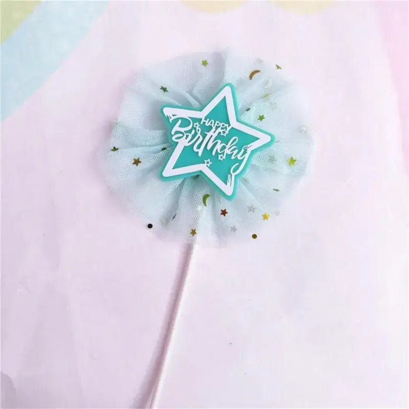 Star Shape Candy Princess Lace Cake Topper Happy Birthday Blue TPR084