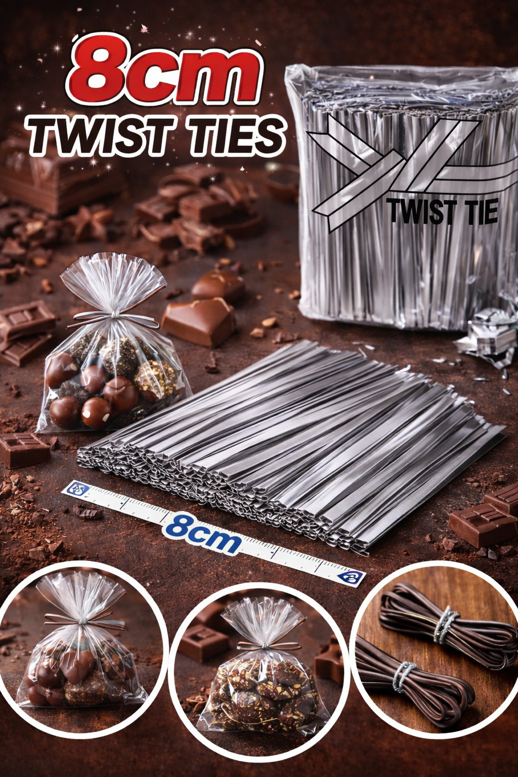 BT040 Multicolour Twist Tie – Decorative Dessert Picks (8 cm) 400pcs in 1 Packet