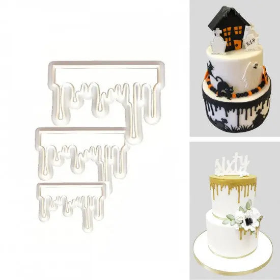 Demonstration of 3 Pieces Drip Cutter being used to create decorative drips on a cake