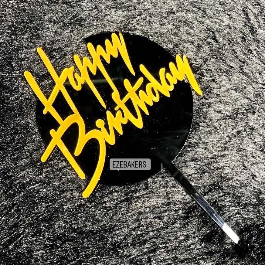 Black & Gold Acrylic Happy Birthday Cake Topper (moq - 10 Pieces) TPR047