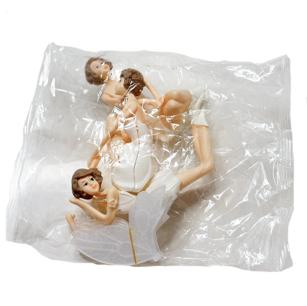 3 in 1 White Fairies Doll Cake Topper Set in packaging on white background