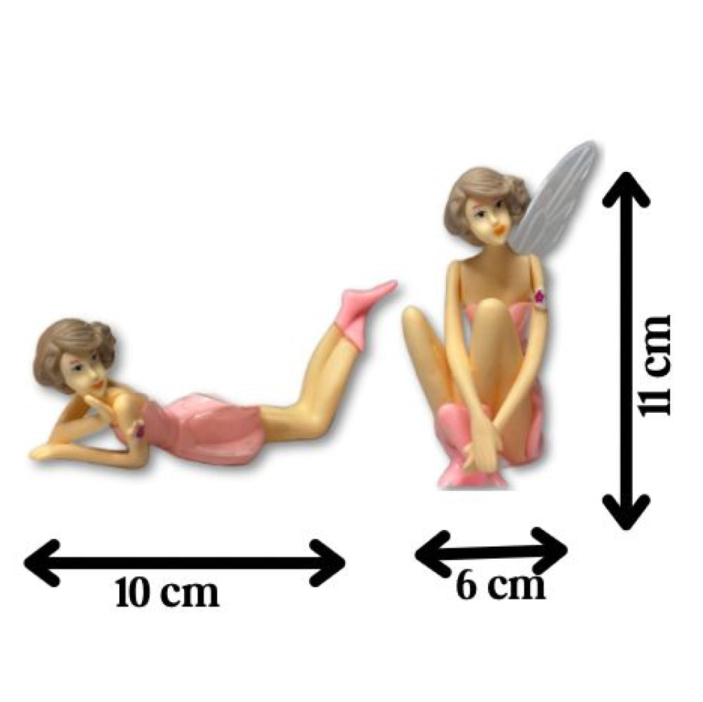 Pink Fairies Doll Cake Topper with size comparison on white background.