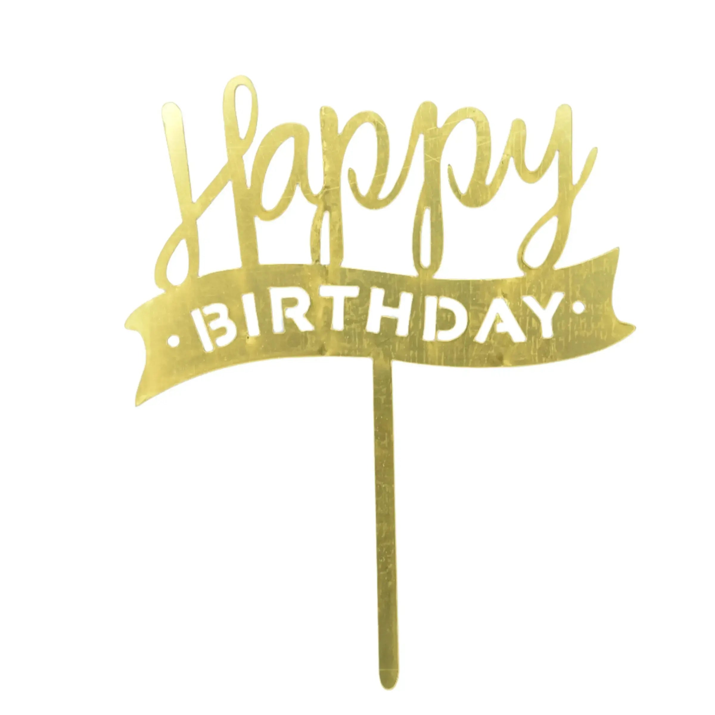 Golden Acrylic Happy Birthday Cake Topper (Design 17) TPR118