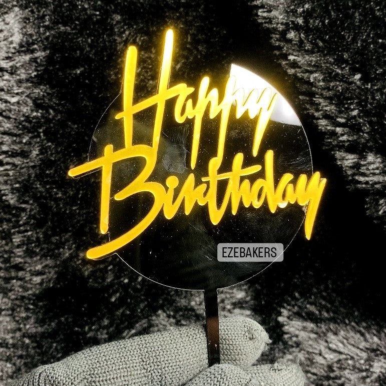 Black & Gold Acrylic Happy Birthday Cake Topper (moq - 10 Pieces) TPR047