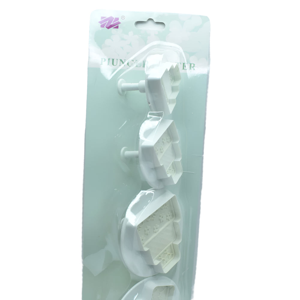 4 in 1 Cake Plunger Fondant & Cookie Cutter set in its original packaging.