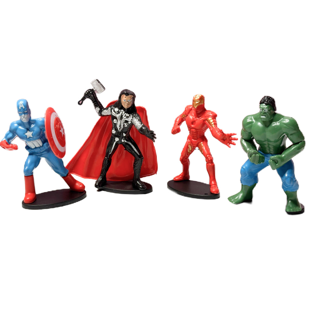 4 Superheroes Toy Cake Toppers arranged on white background