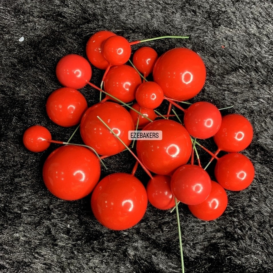 Shining Red Faux Ball Toppers for Cake Decoration  TPR071