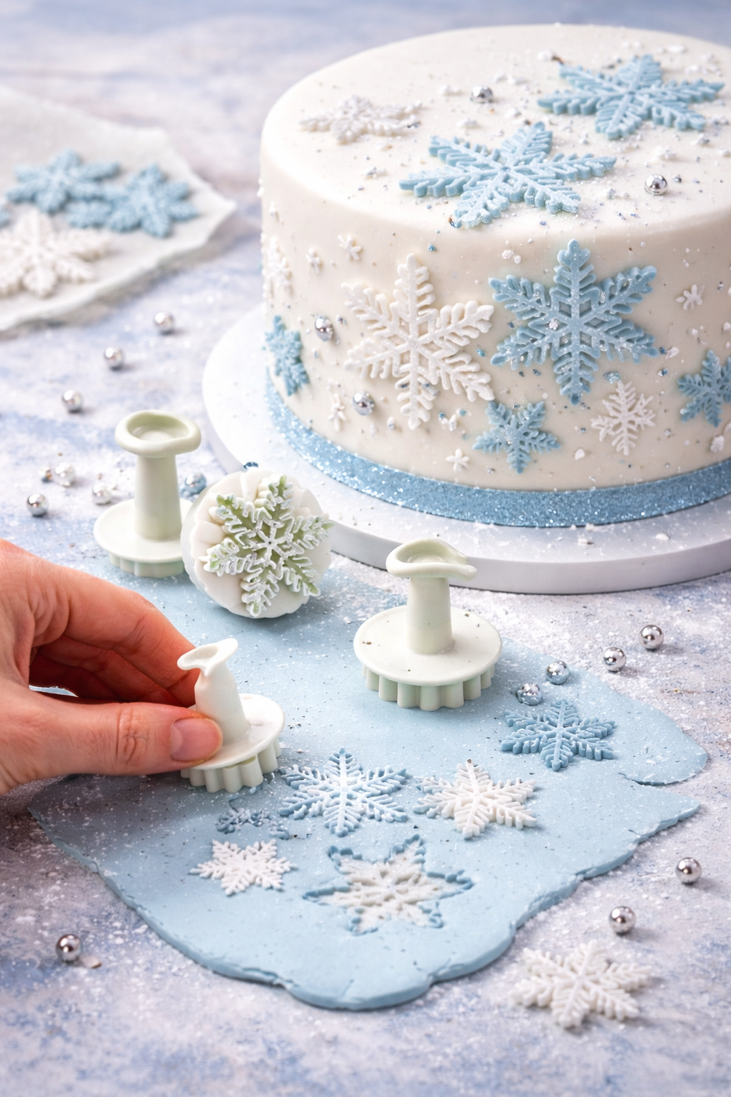 3-in-1 Snowflake Plunger Fondant & Cookie Cutter – Baking Decoration Tool | CT059