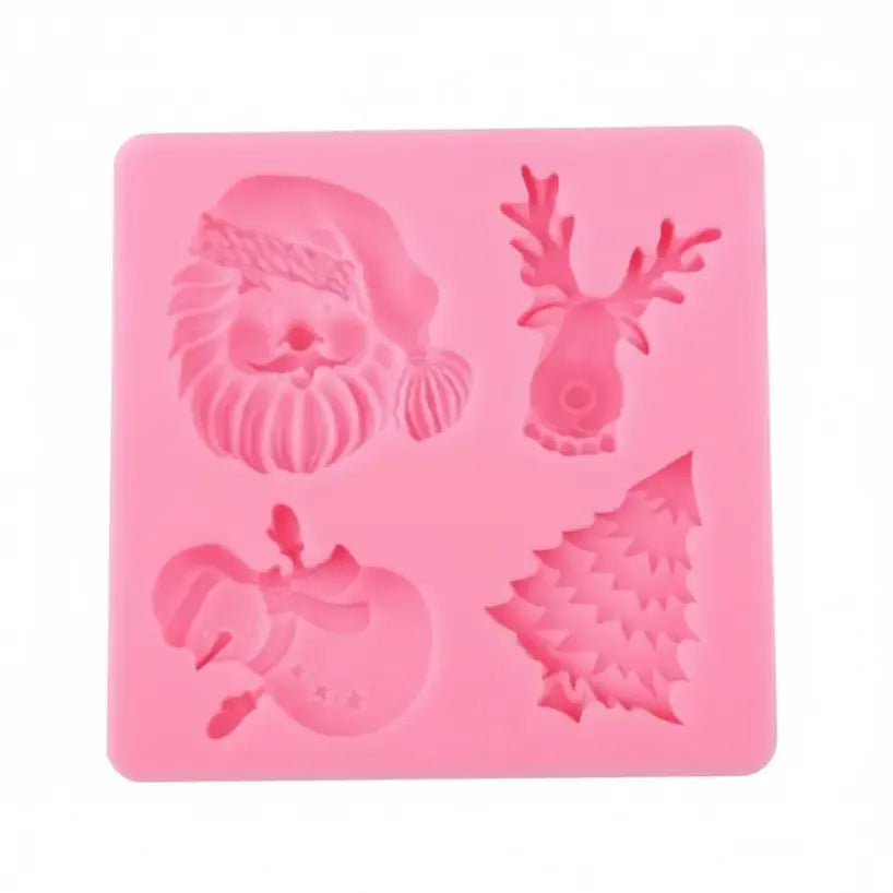 4-in-1 Christmas Santa, Reindeer, Snowman & Tree Silicone Mold – Cake Toppers | FM154