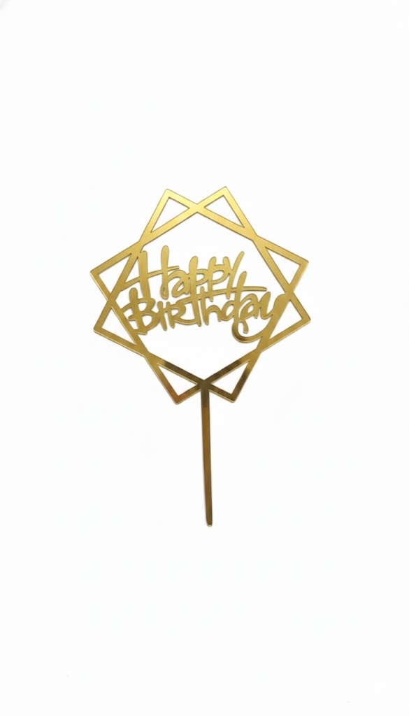 Golden Acrylic Happy Birthday Cake Topper (Design 17) TPR118