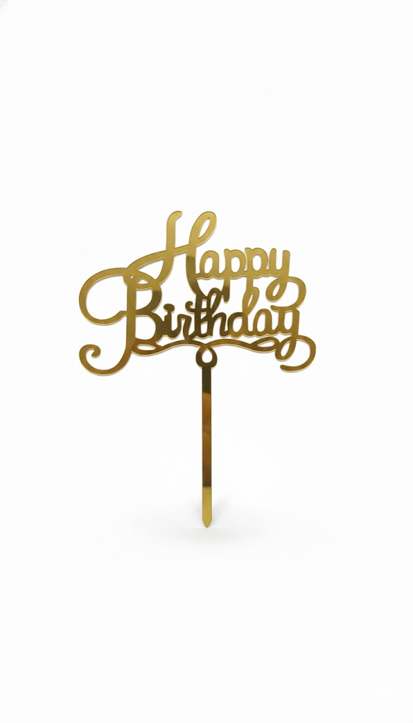 Golden Acrylic Happy Birthday Cake Topper (Design 17) TPR118