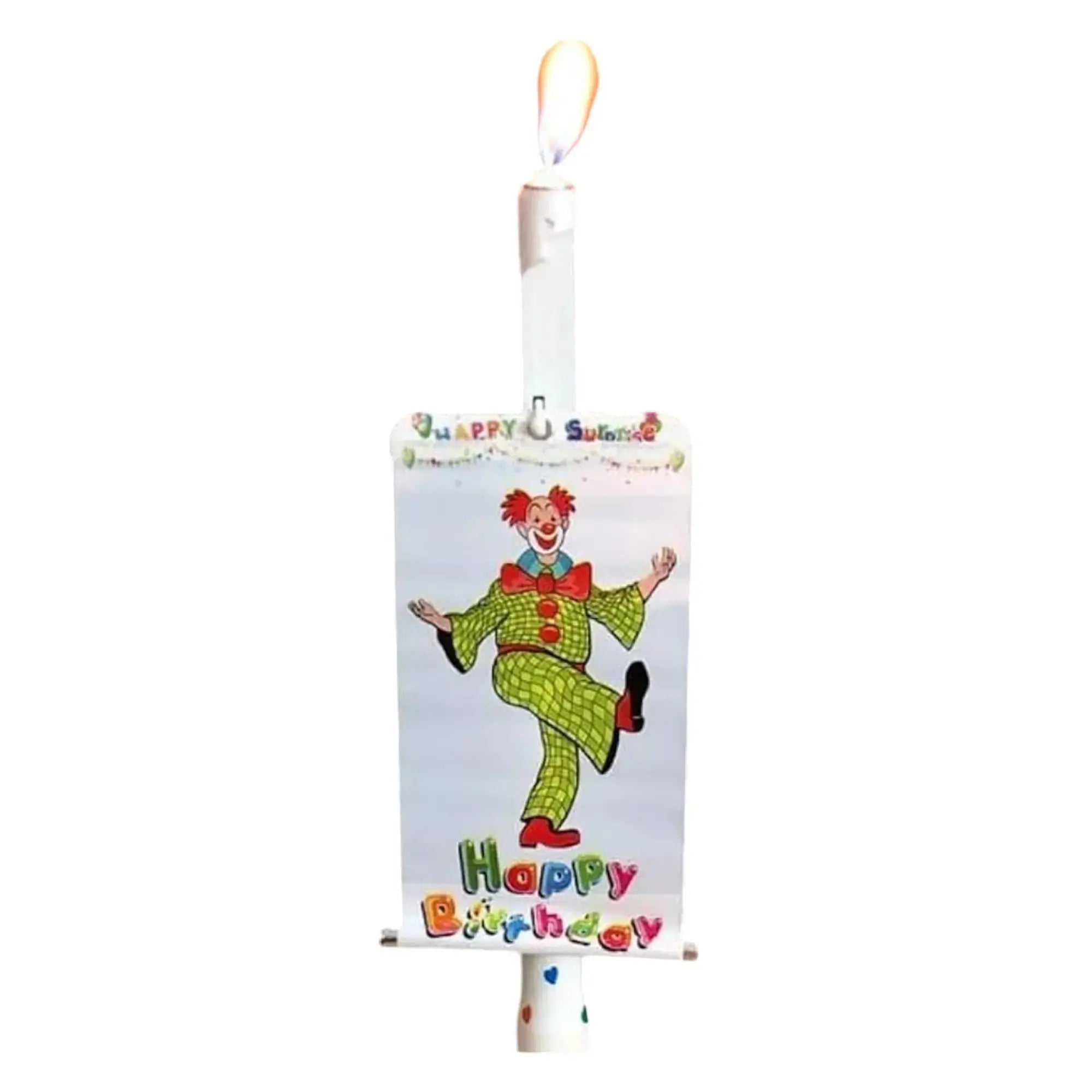 Birthday banner with a clown design on a white background