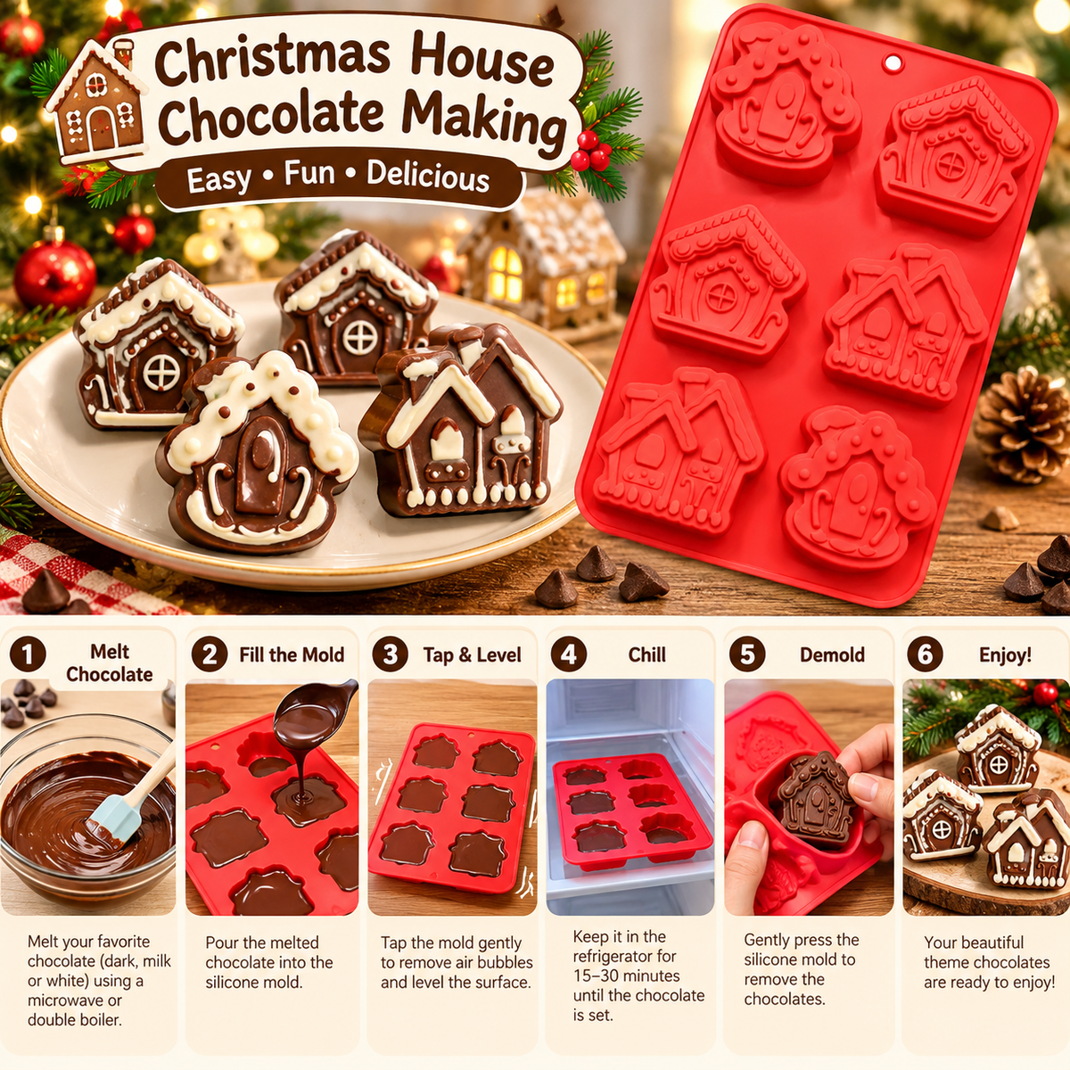 CM287 6 Cavity Gingerbread House Silicone Chocolate & Cake Mould