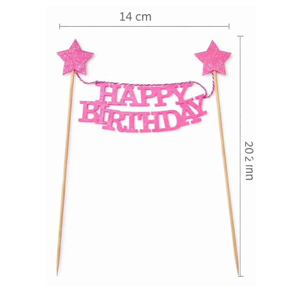 Happy Birthday Banner Cake Topper – Pink Glitter Star Hanging Decoration | TPR011