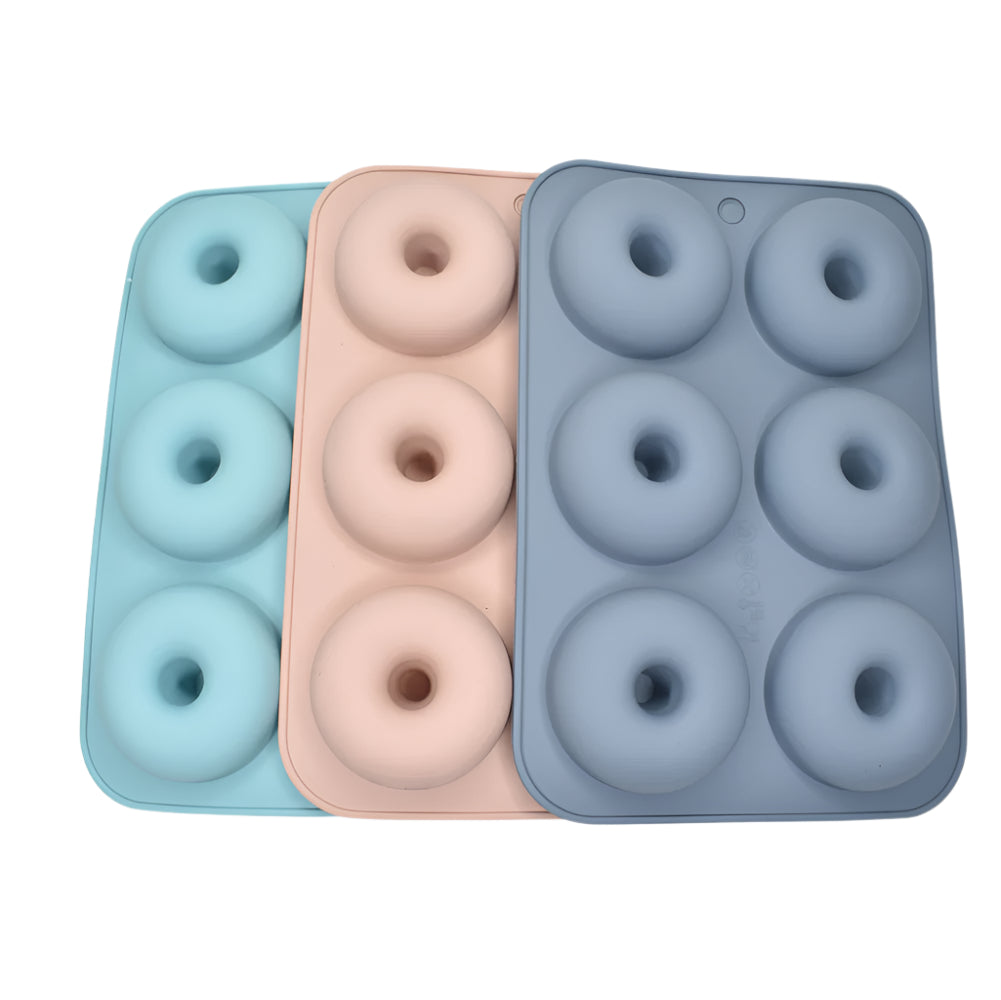 6 in 1 Big Donuts Chocolate Mold set in black, red, and blue on a white background for clear view