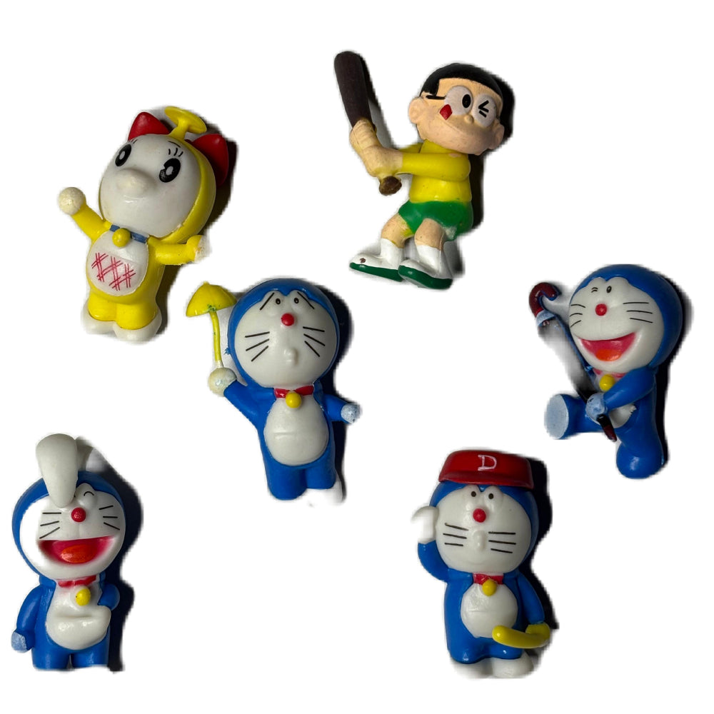 6 Doraemon Toy Cake Toppers arranged on white background for full view