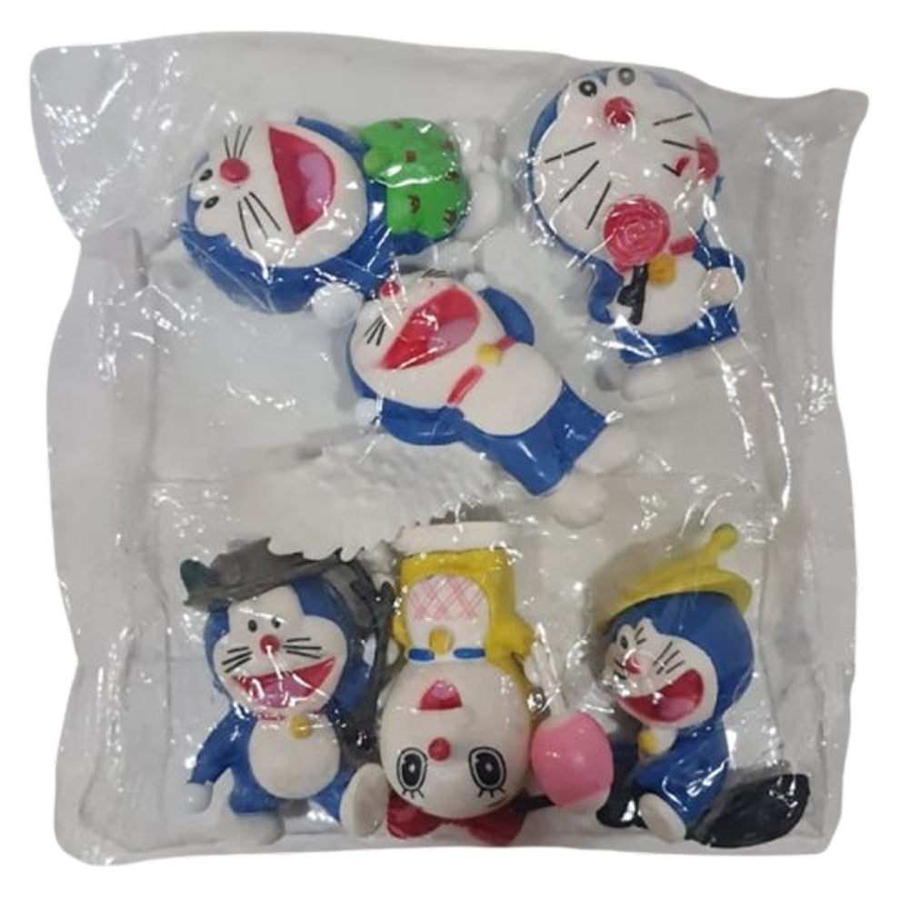 Zoomed-in view of Doraemon Toy Cake Toppers inside packaging on white background