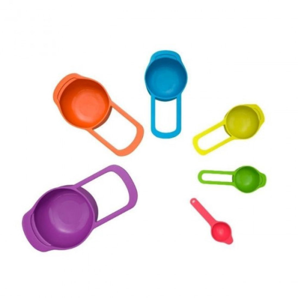 Aerial view of the 6 in 1 Measuring Cups displayed on a white background for a clear view of their design and features.