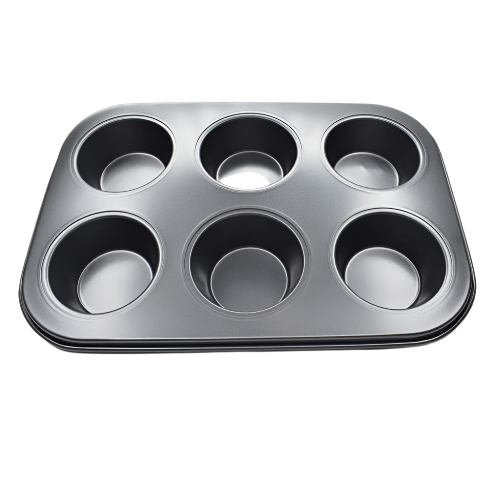 6 in 1 Round Black Muffin & Cupcake Baking Tray on white background