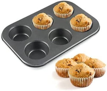 6 in 1 Round Brown Muffin & Cupcake Baking Tray in use – Baking muffins in a kitchen setting.