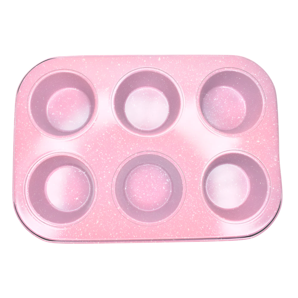 6 in 1 Round Pink Muffin & Cupcake Baking Tray on a white background – Ideal for baking muffins and cupcakes