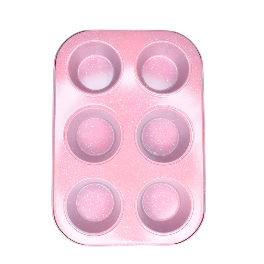 Measurements of 6 in 1 Round Pink Muffin & Cupcake Baking Tray – Detailed size chart