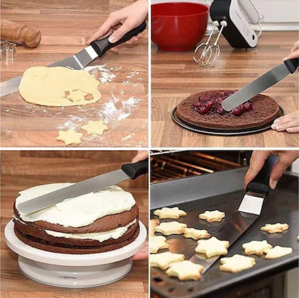 6-Inch Straight Pallet Knife in use, demonstrating its precision for smoothing icing and decorating cakes.