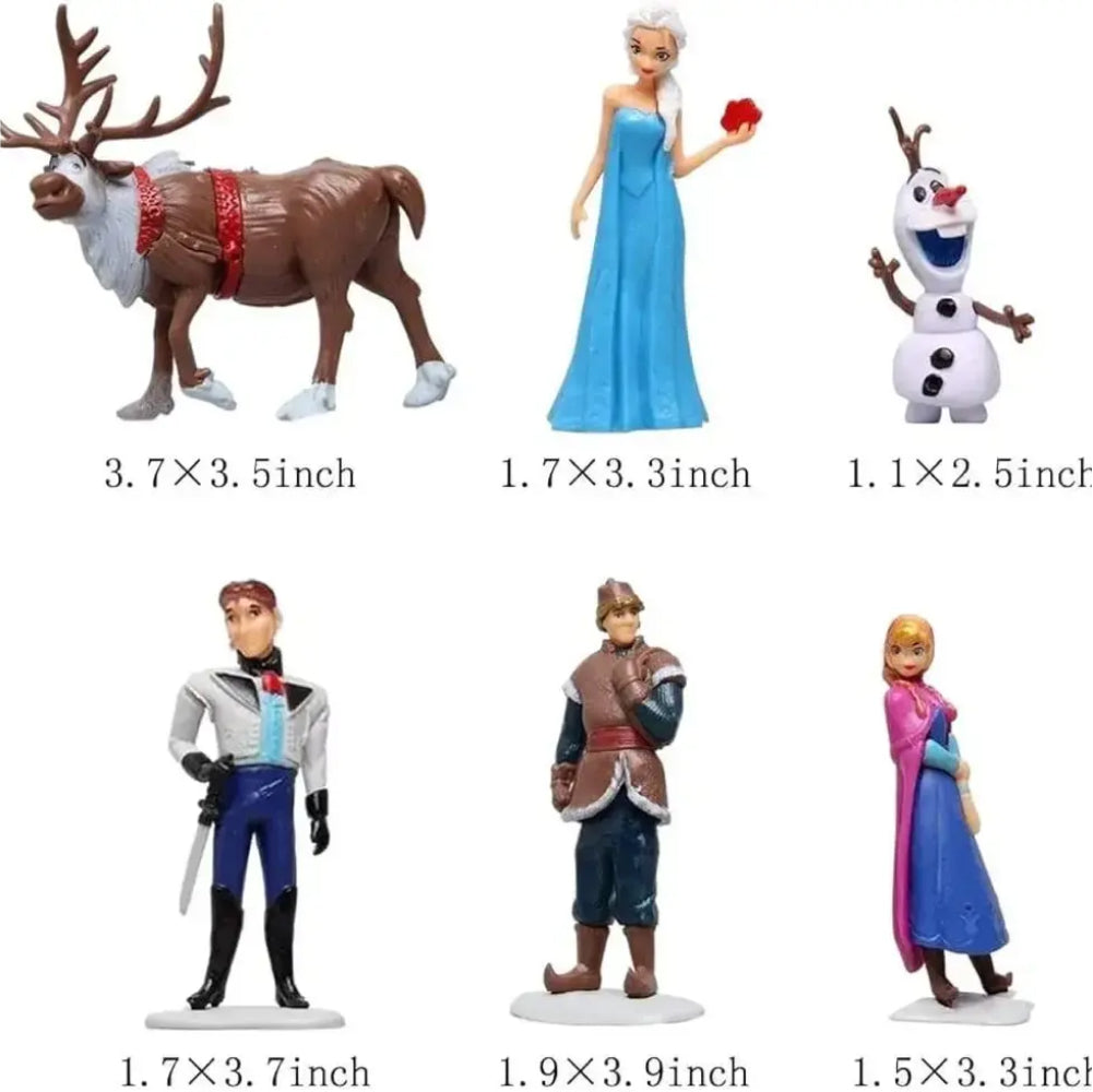 Angled zoomed-in view of Frozen Cake Toppers with size reference on white background