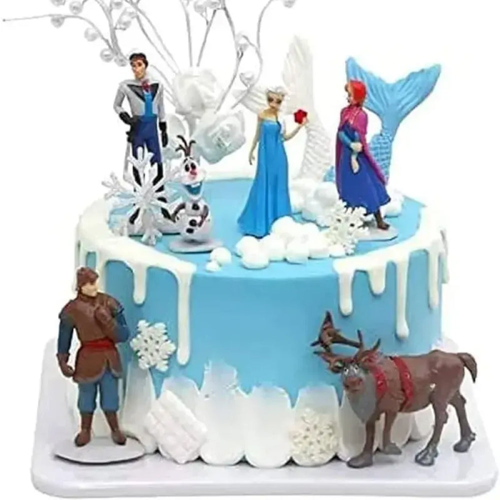 Frozen Character Cake Toppers placed on real cake for decoration display
