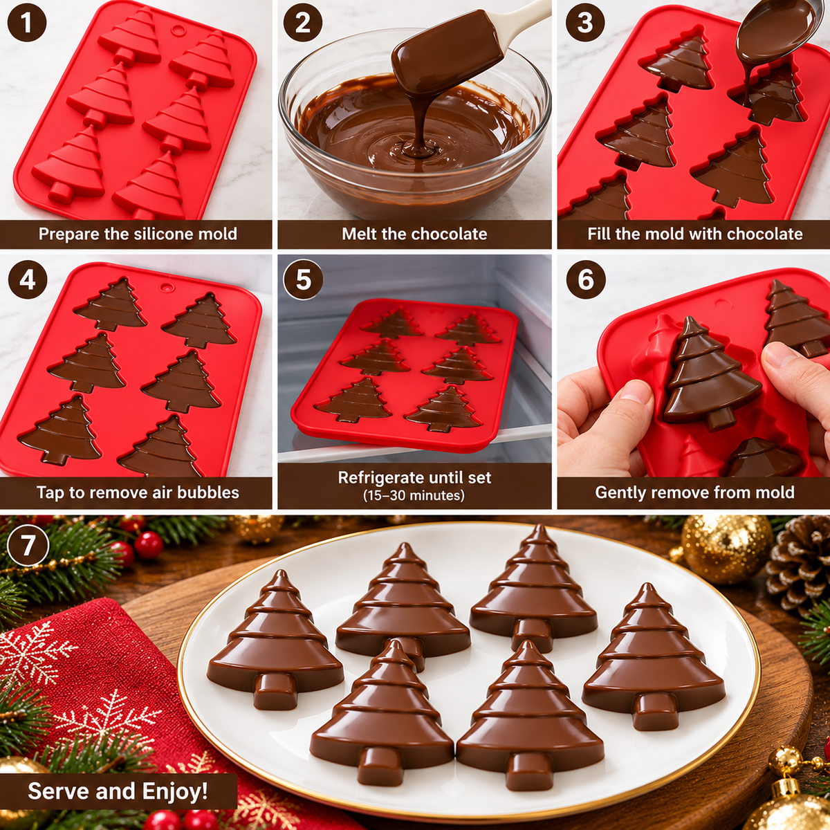 CM288 Christmas Tree 6 Cavity Silicone Chocolate & Cake Mould