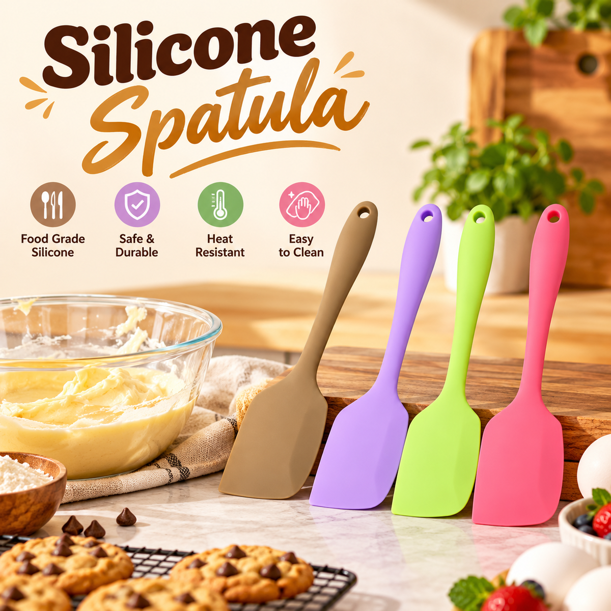 BT011D 10 Inch Silicone Spatula for Baking, Mixing & Cooking – Assorted Colours