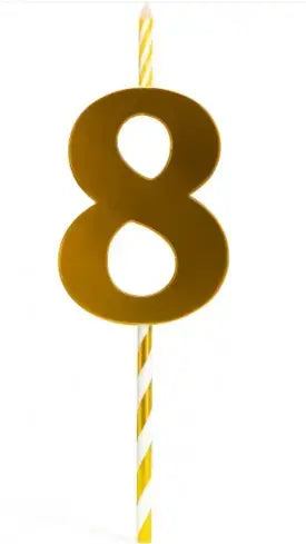 Golden Number 0-8 Candle – Metallic Finish with Striped Stick CD019