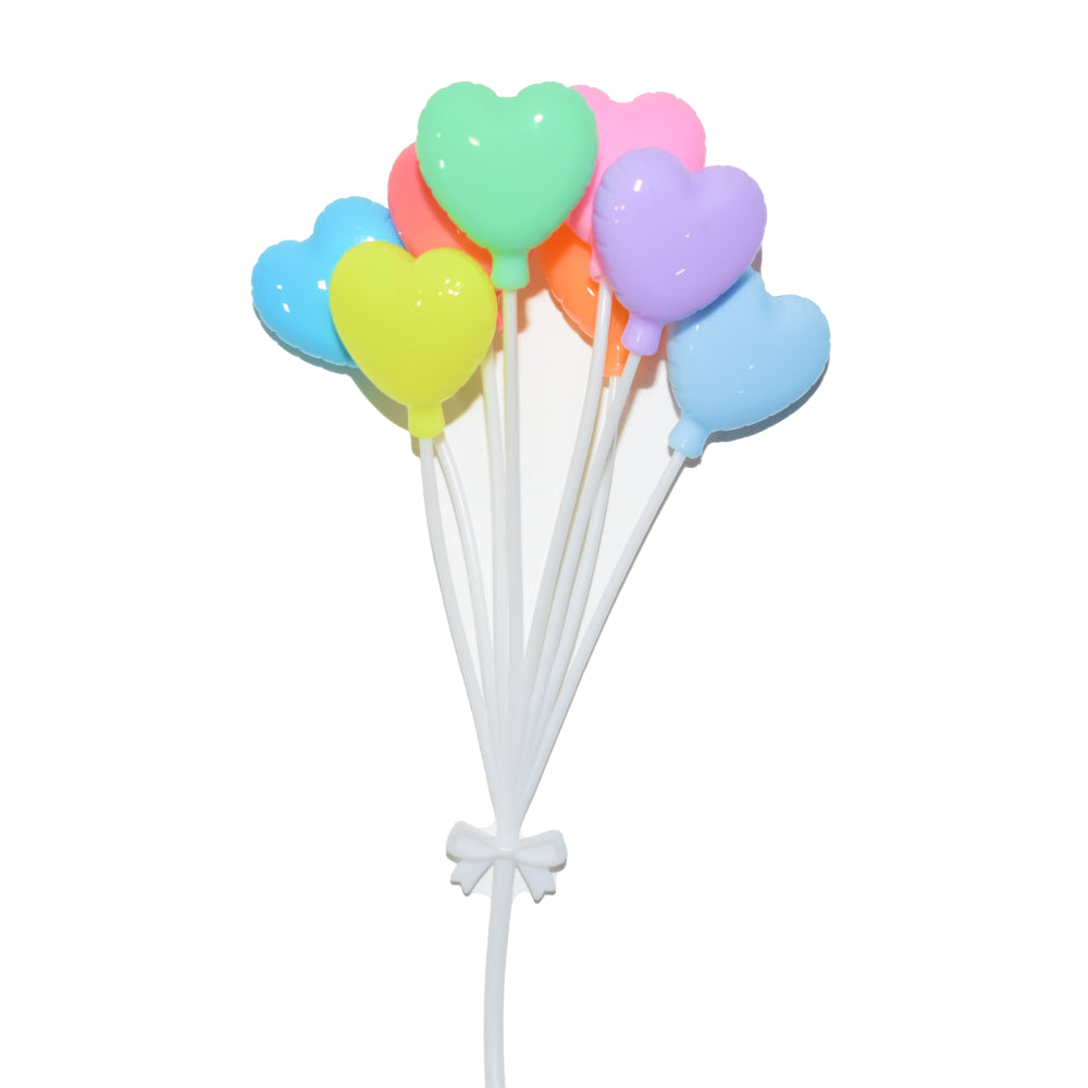 8 Piece Heart Shaped Plastic Balloon Cake Topper set on a white background for clear view.