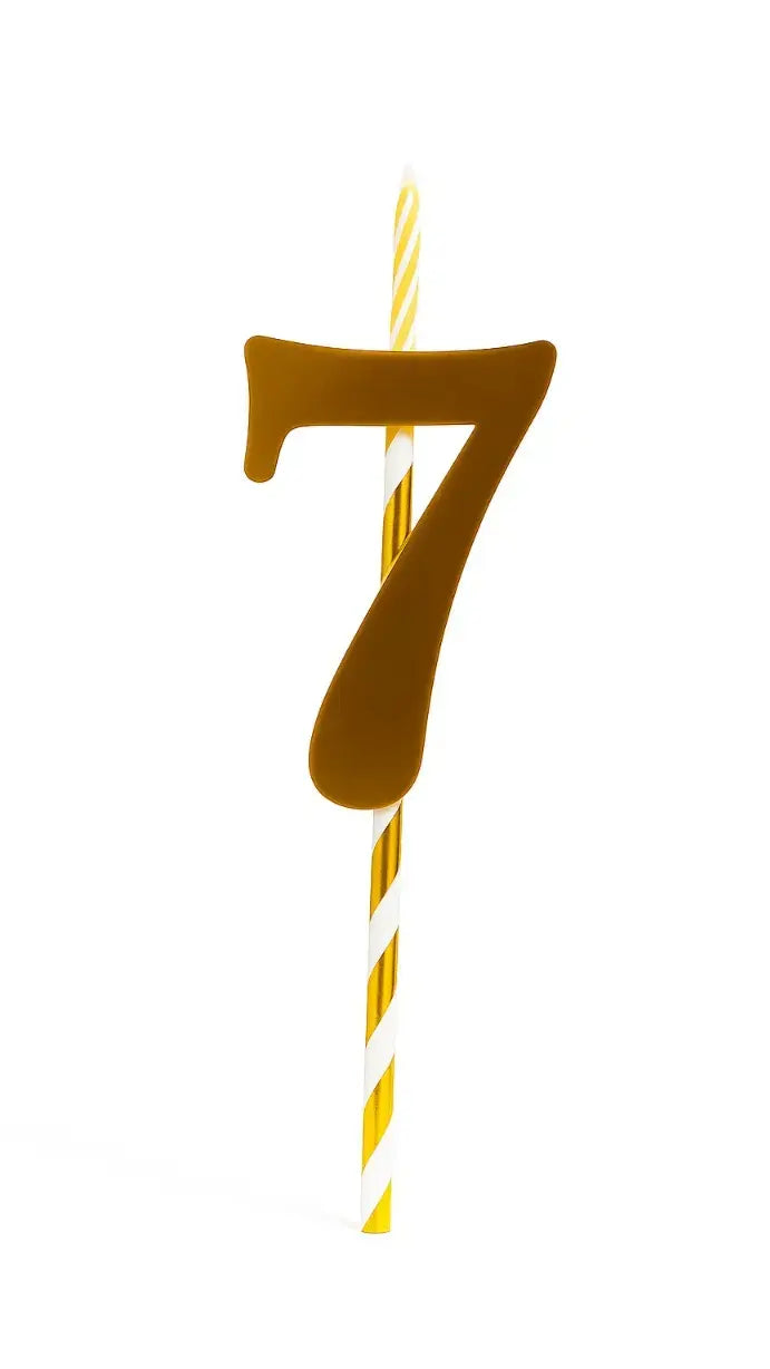 Golden Number 0-8 Candle – Metallic Finish with Striped Stick CD019