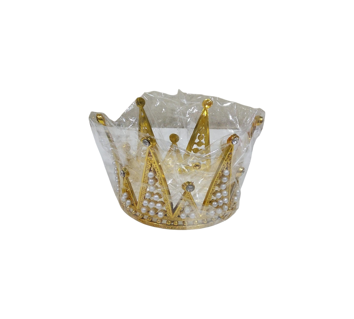 Golden Crown Cake Topper with Pearls & Stones – Decorative Birthday Crown on a transparent bag and transparent  background