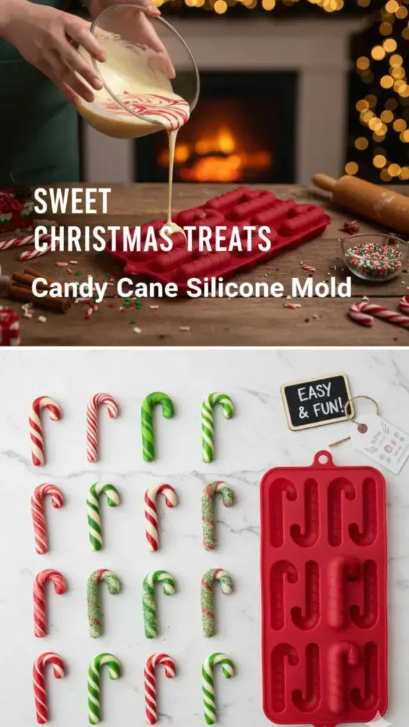 12-Cavity Mini Christmas Candy Cane Silicone Mold – Chocolate & Candy Treats | CM236