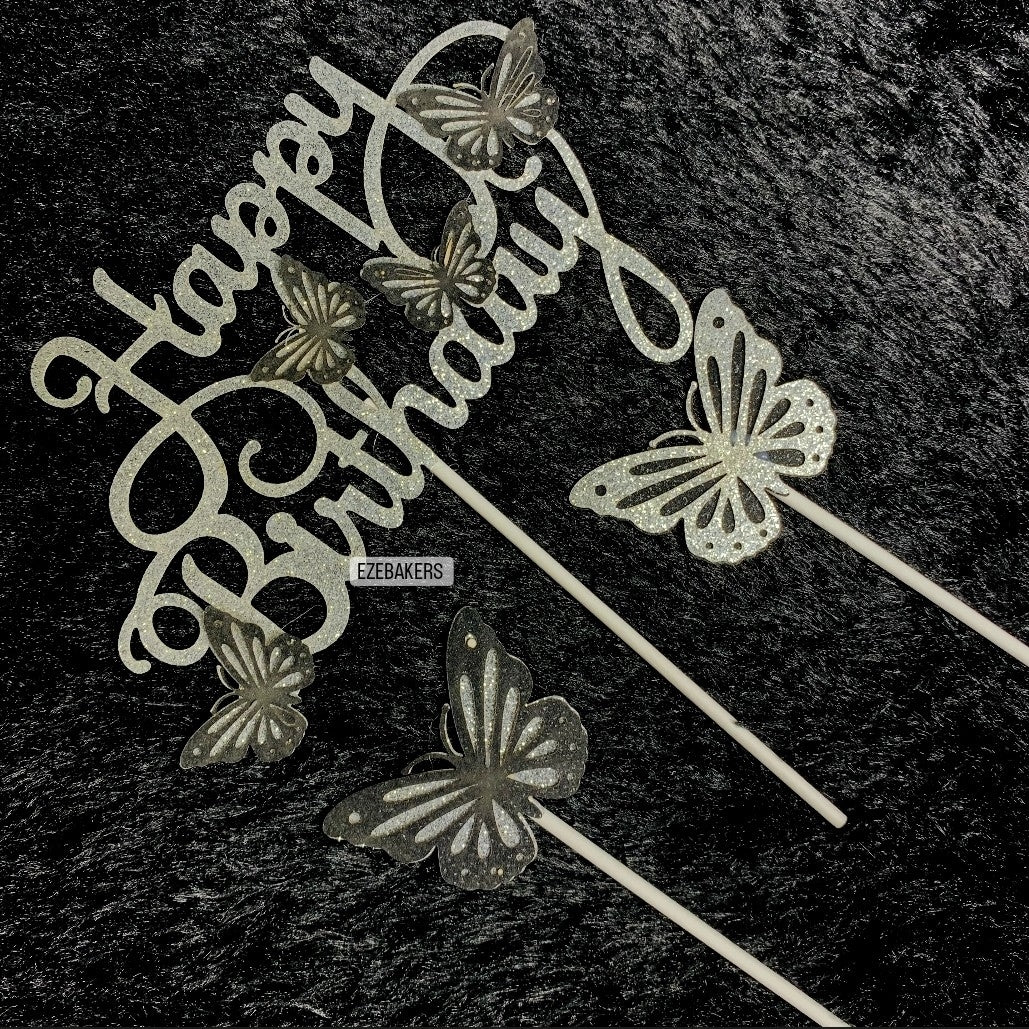 Happy Birthday Topper Glitter With Butterflies TPR087