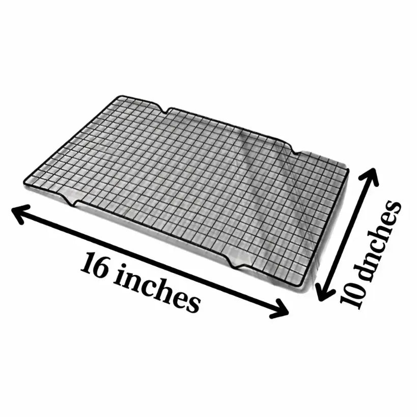 Grid cooling rack with dimensions labeled on a white background
