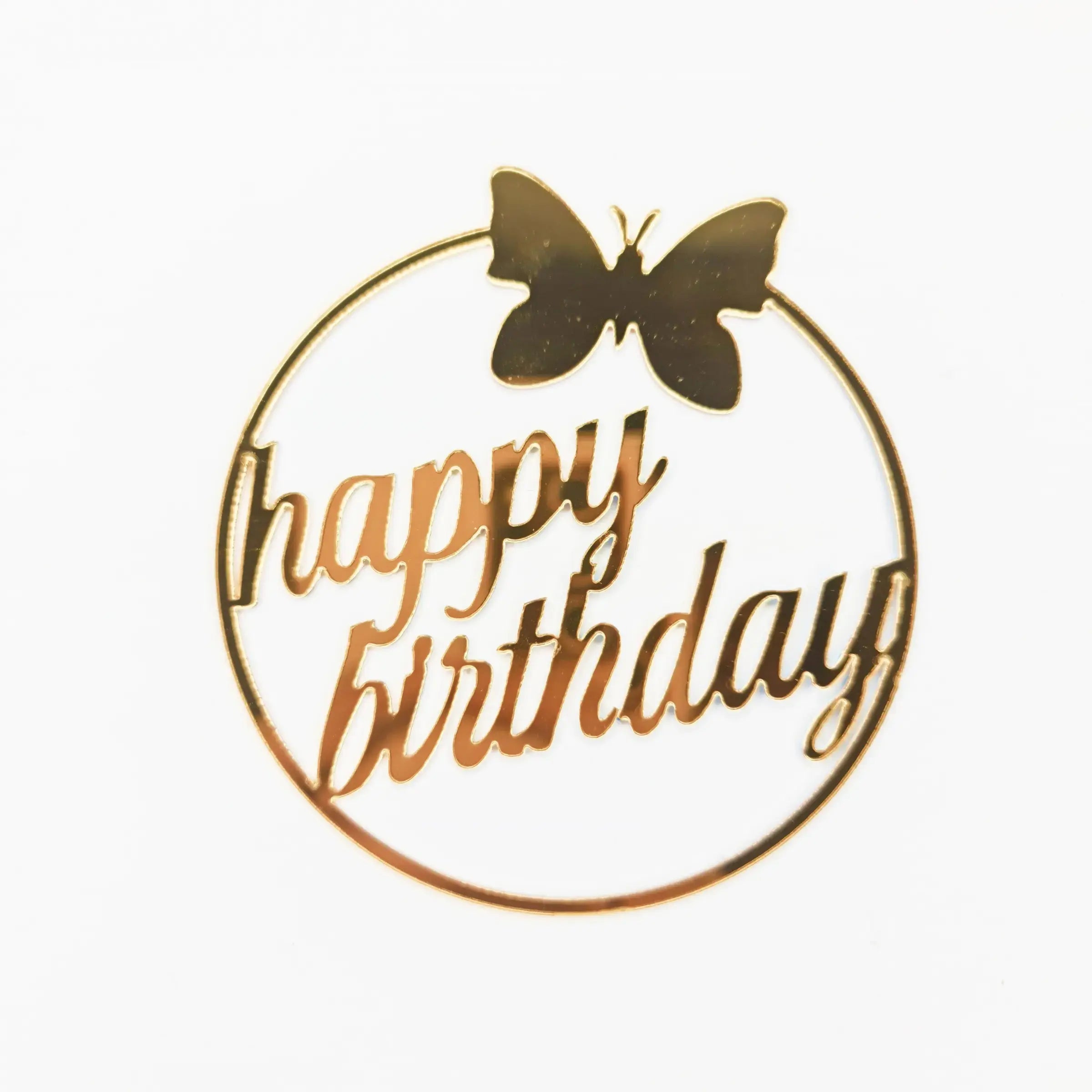 Golden Round Happy Birthday with Butterfly Cake Topper (100-piece pack)  TPR120